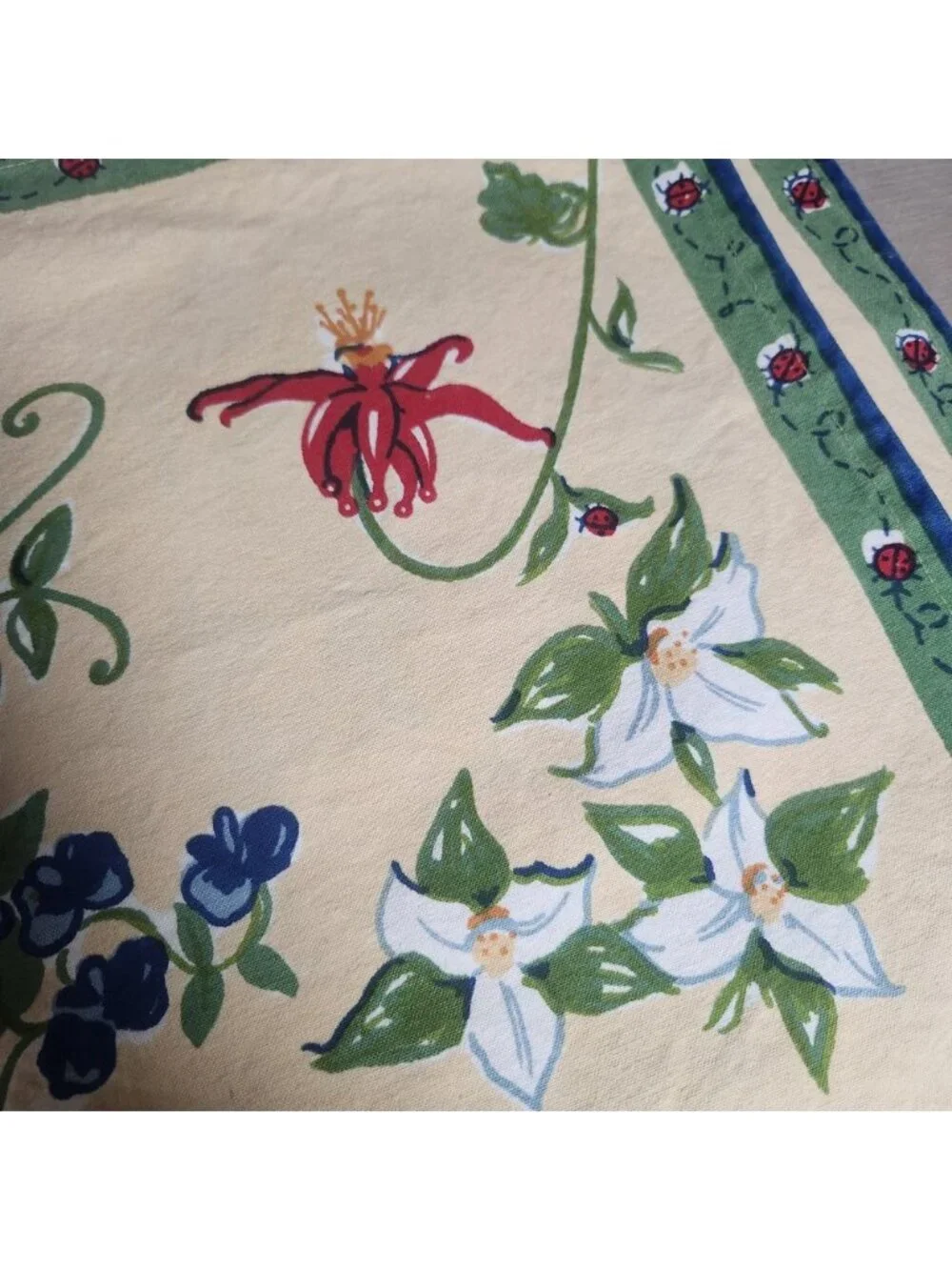 Y2k‎ Dazca Set of 5 Cotton Placemats Floral Ladybug Blue Green Yellow Kitchen